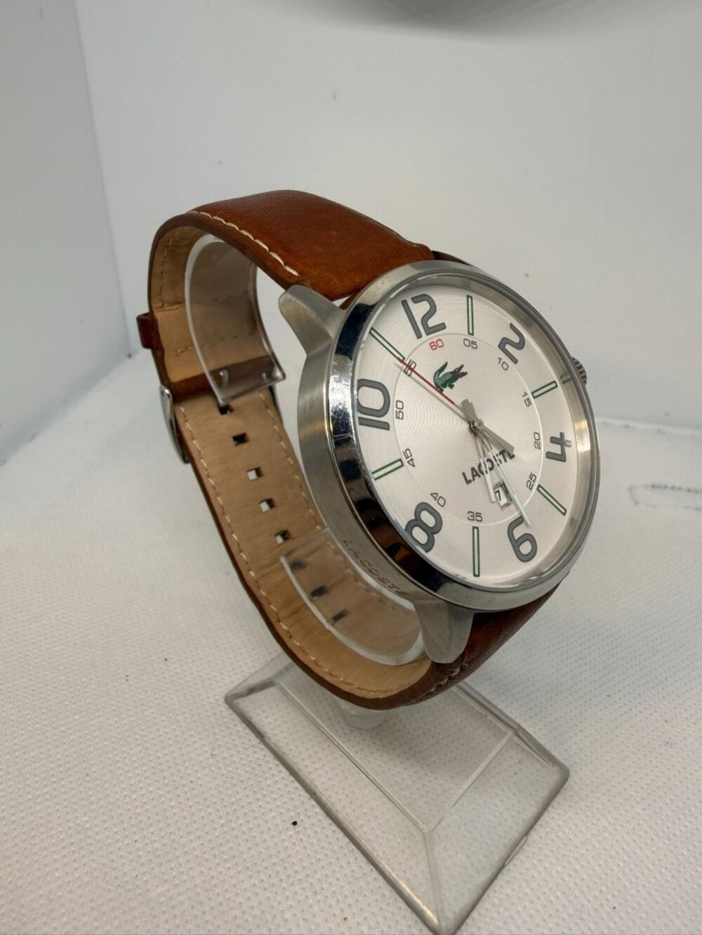 Lacoste Barcelona 2010498 Men's 44mm Cream Dial Brown Leather Quartz Watch - Picture 8 of 13